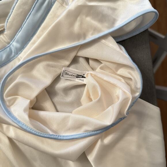 Vtg Ivory Shadowline Nightgown & Robe Set Embroidered & Blue Piping EUC Sz LG - Picture 9 of 16